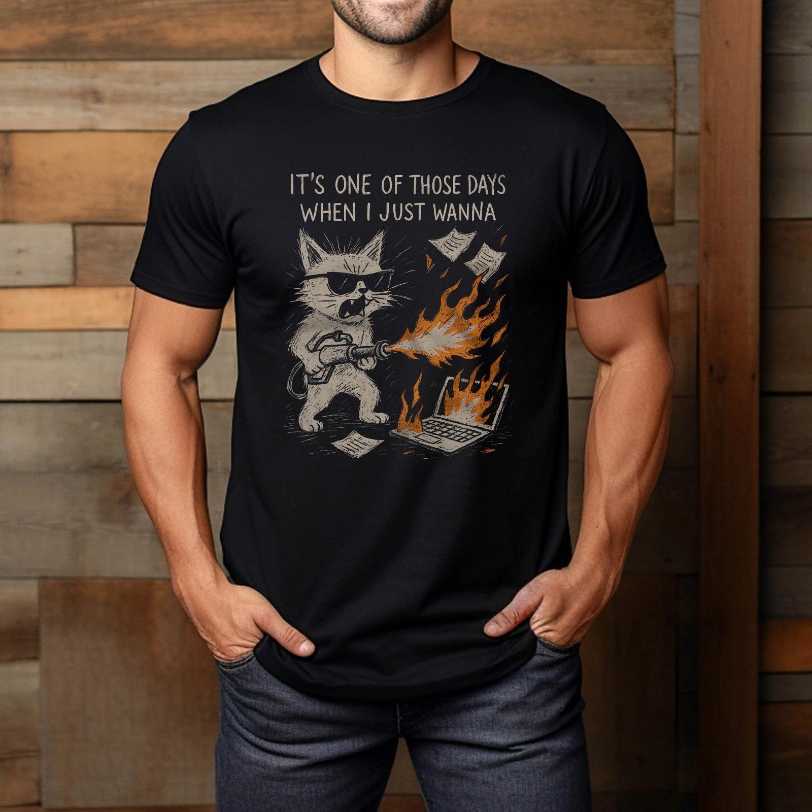 Funny Cat Sarcastic Graphic Tee Men Women Office Coworker T-Shirt S