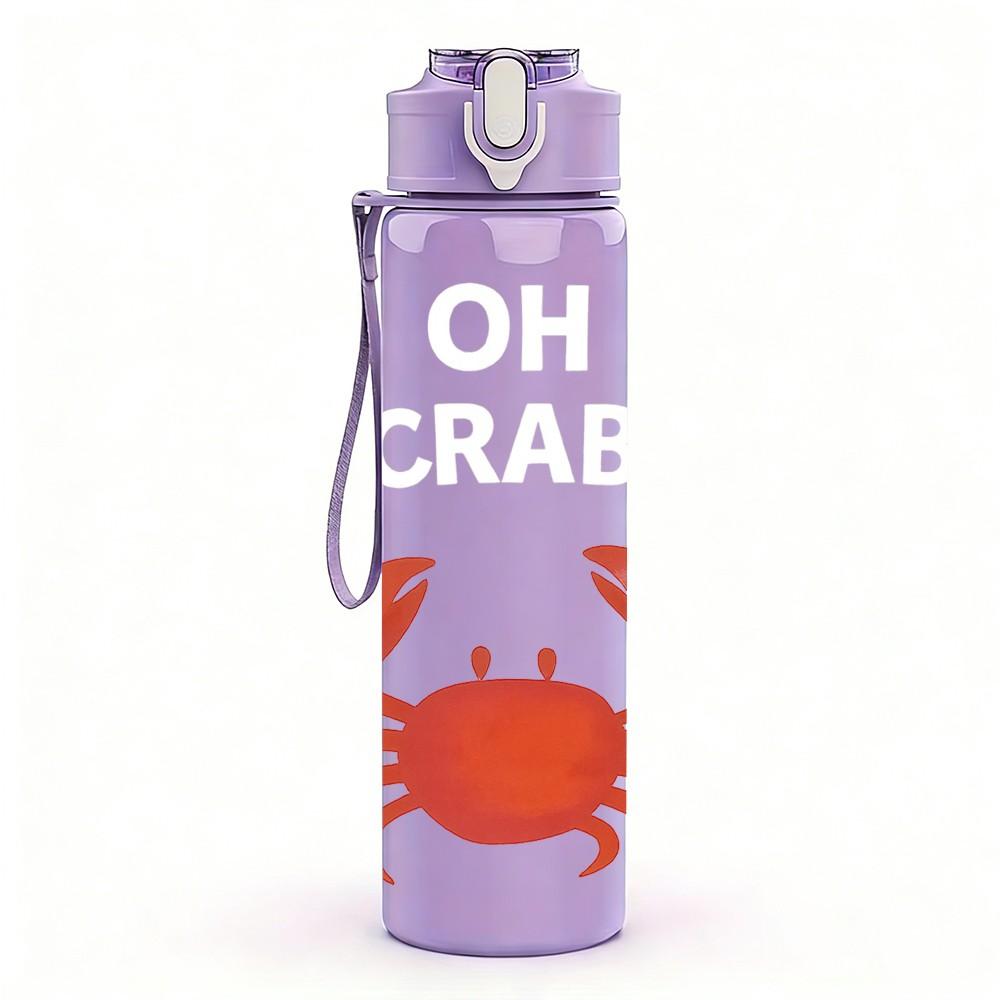 1PC Red Crab Cartoon Graphic 750ml Color Plastic Sports Water Bottle Leakproof Flip Straw Lid For Sports Office Home Use