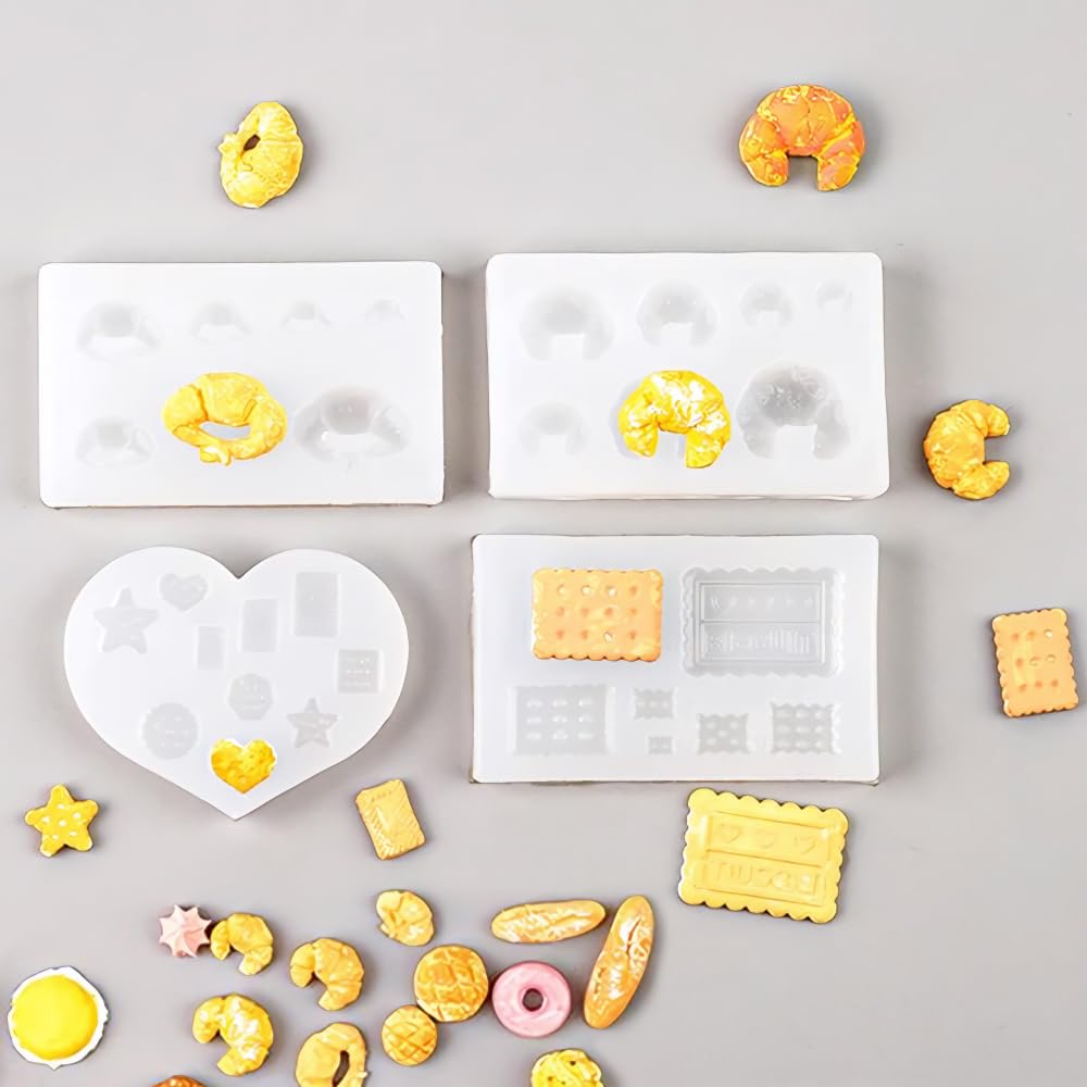 Samcos Miniature Silicone Set of for Epoxy UV and DIY and More Molds, 16, Sweets, Bread, Donuts, Resin, Resin, Crafts, Accessories, Keychains,