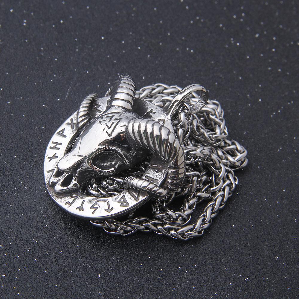 Norse Mythology Men Stainless Steel Nordic Viking Amulet Thor Goat Valknut Pendant Necklace Viking Goat Head Stainless Steel