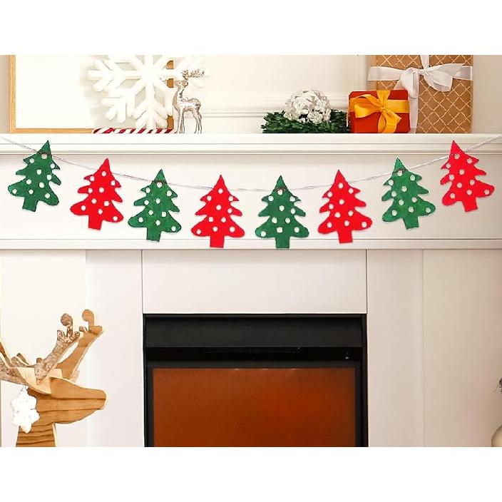 Merry Christmas Banner Red Green Wool Felt Garland Christmas Decorations Indoor Happy Holiday Decorations Cute Hanging Decor for Mantel Fireplace