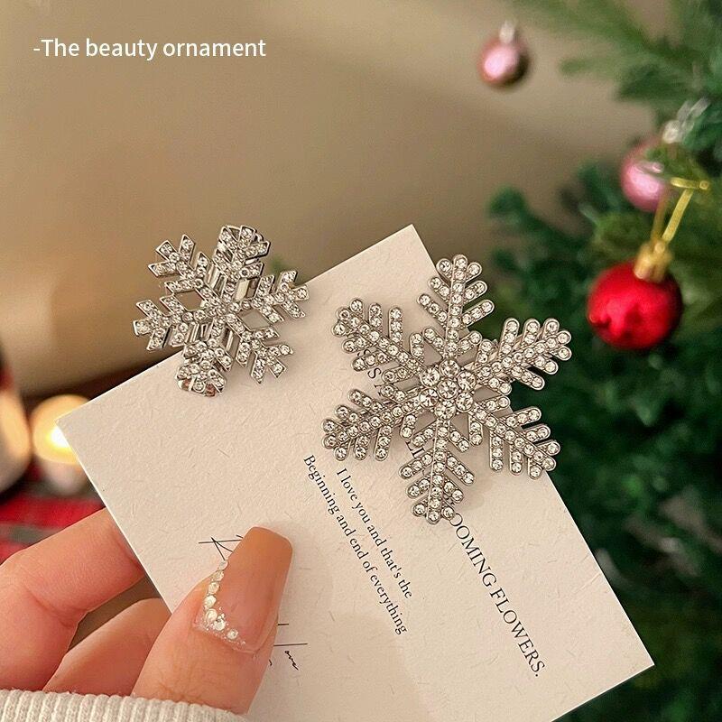 Sparkling Rhinestone Snowflake Duckbill Hair Clip in Korean Style - Christmas Versatile for Girls, Ponytail Accessory E18