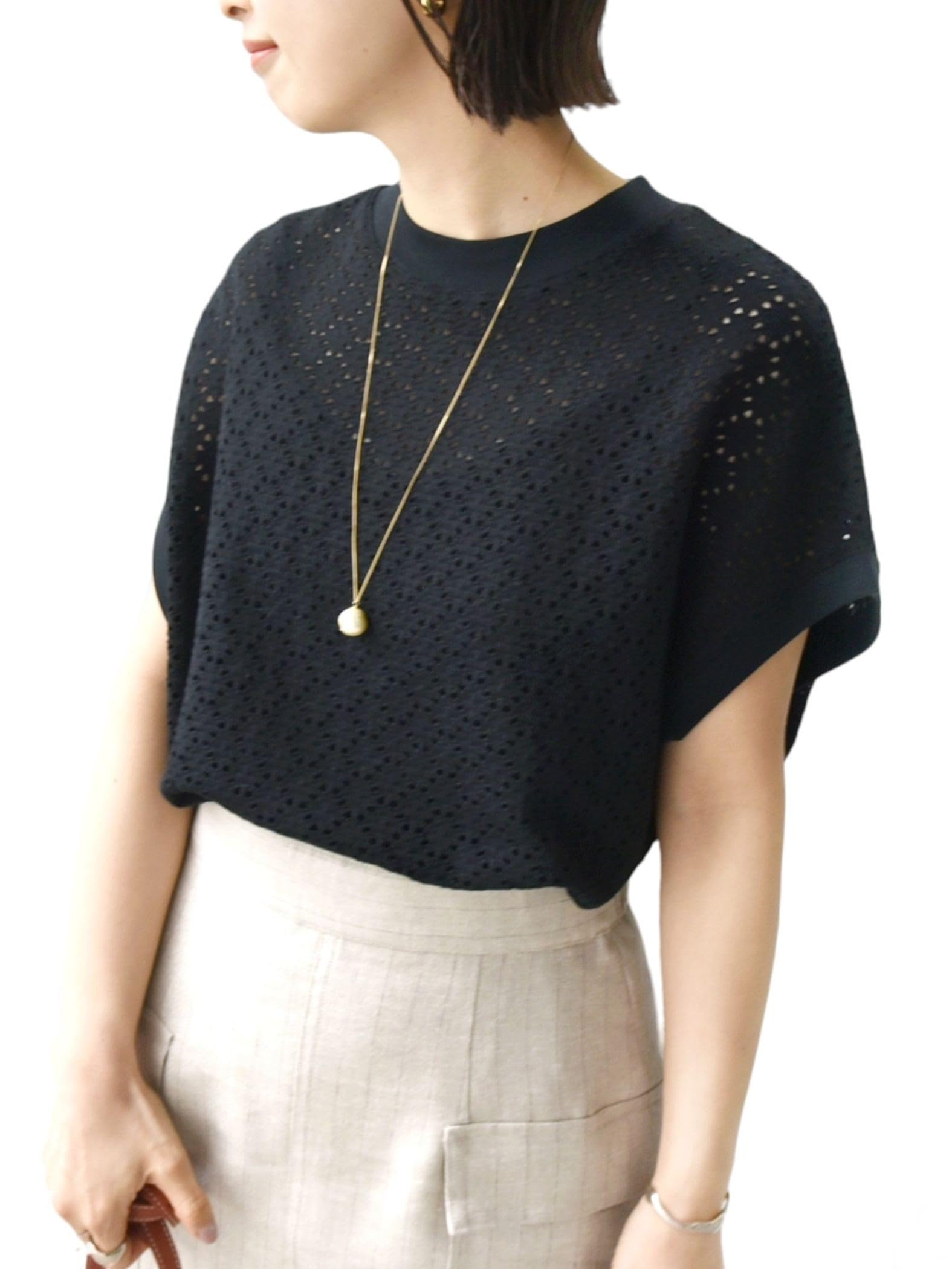 

Ships for Women Eyelet Crew Neck Pullover One Size Web-Exclusive (Hand Washable), 312300175, Black,