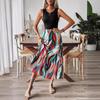 Women's Patchwork Striped Print Wavy Edge Long Crew Neck Sleeveless Dress