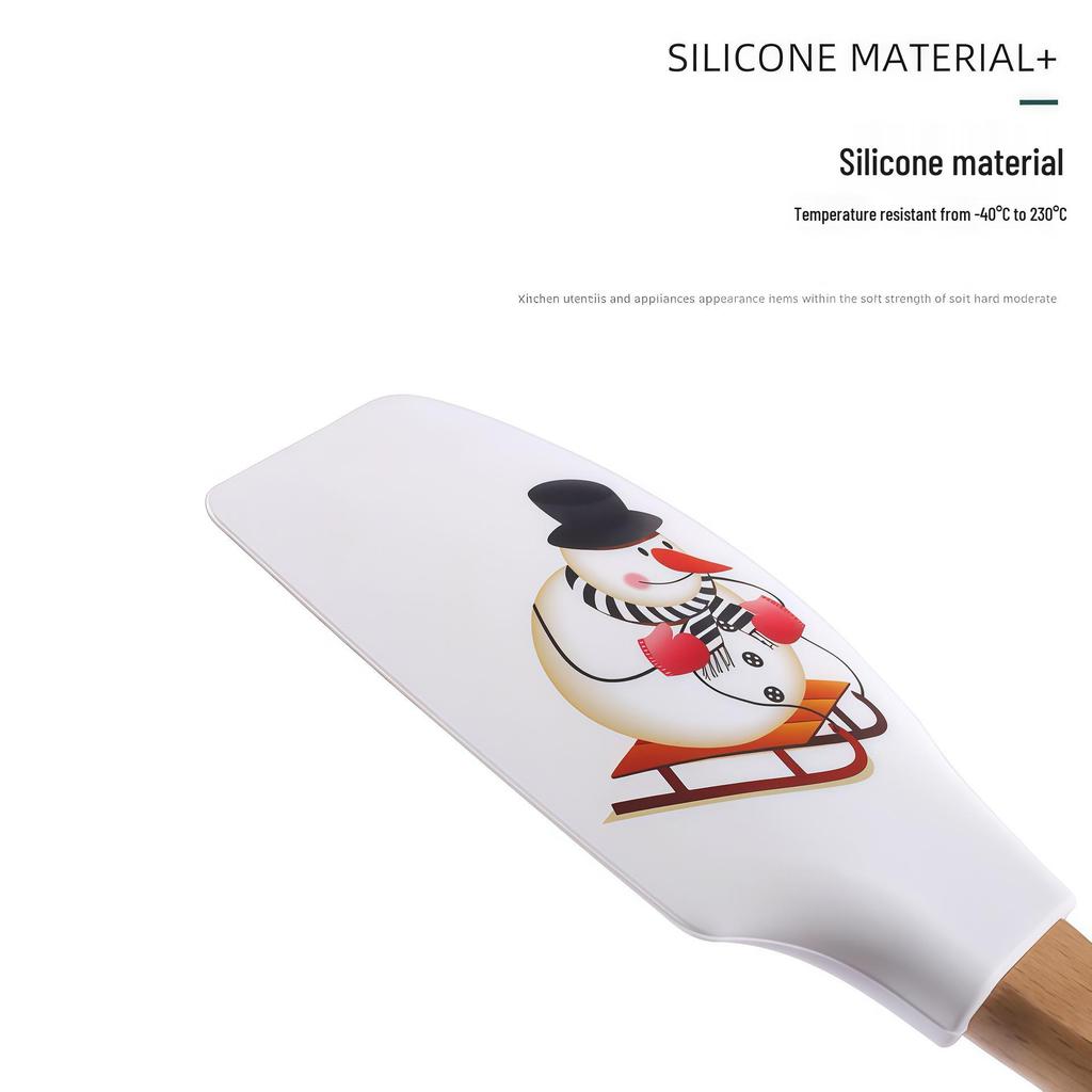 Holiday-Themed Silicone Mixing Spoon with Wooden Handle