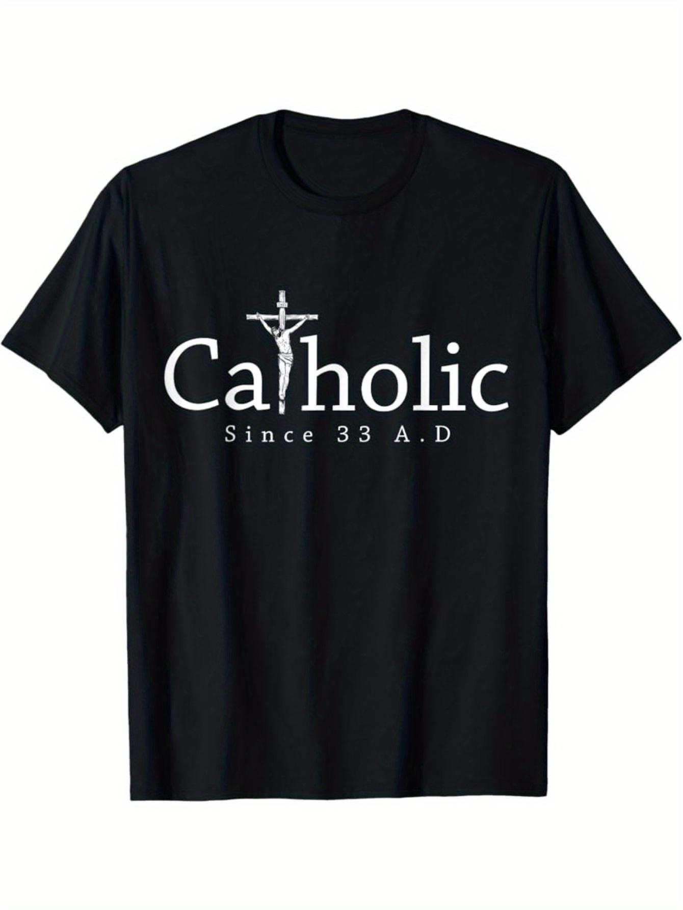 Catholic Since 33 AD Graphic T-Shirt - Black Cotton Tee for Men with Crucifix, Jesus, and Eucharist Design S разноцветный