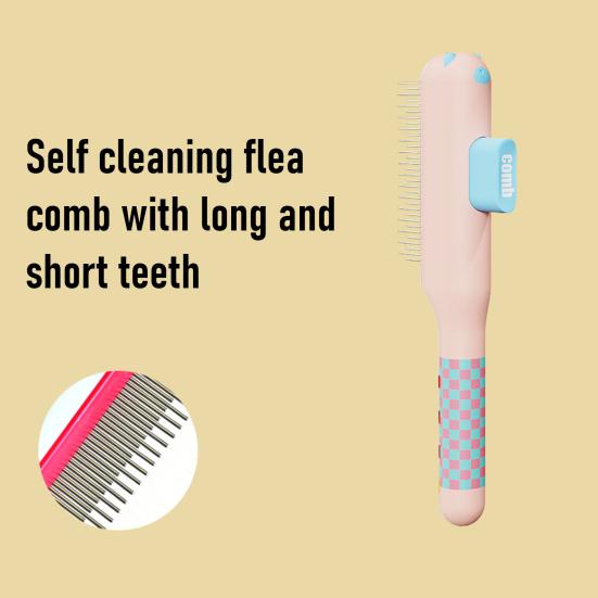 Pet Grooming Comb Self-Cleaning Dog Deshedding Brush Gentle Undercoat Rake for Detangling Dematting Long Matted Fur On Cats And Dogs