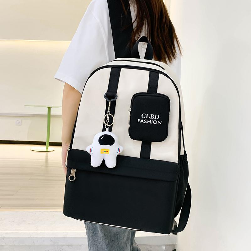 Women's Three-Piece Nylon Backpack Large Capacity Campus Splicing Schoolbag Backpack