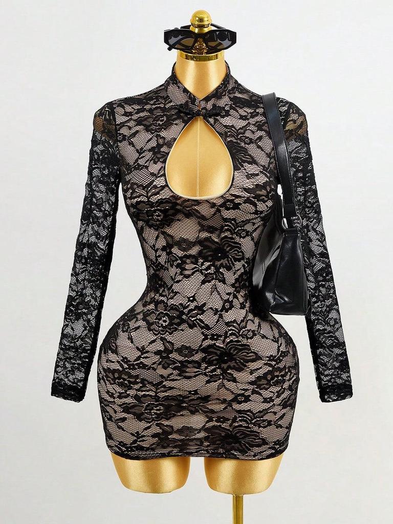 2026 Autumn European & American Sexy Lace Hollow-Out Slimming Dress