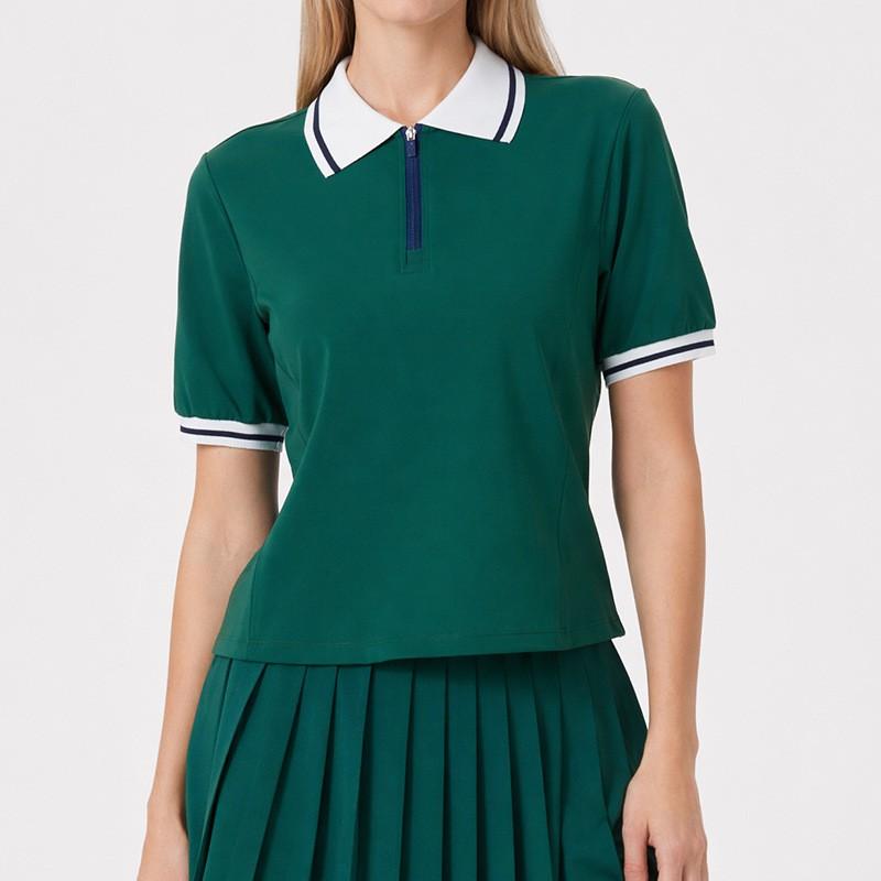 Womens Athletic Short Sleeve Polo Shirt With Zipper Collar Breathable Nylon Spandex Yoga Golf Tennis Top