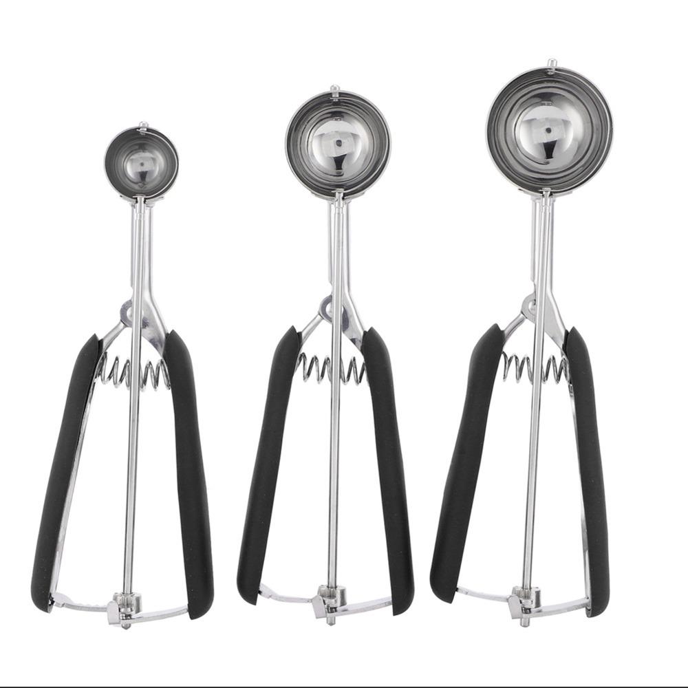 3pcs set Stainless Steel Ice Cream Scoop Set Trigger Release Watermelon Digger  Kitchen Use