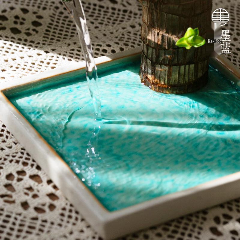 Brazilian Rosewood Square Ceramic Shallow Dish for Indoor Decor