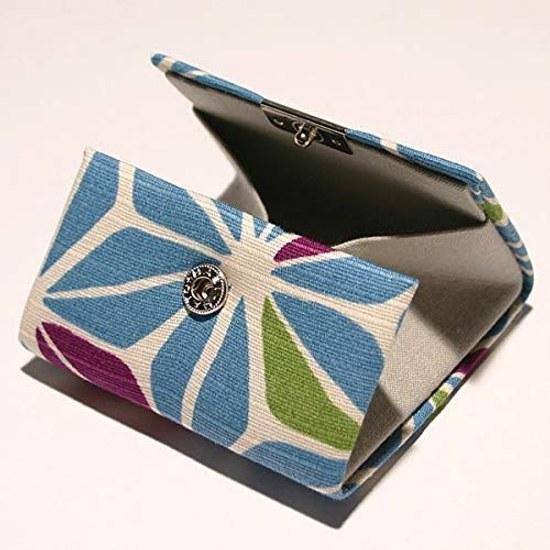 Kyoto Raku - Traditional Soothing Japanese Miscellaneous Goods Coin Case Box Type Wallet Purse Haikara Asanoha Blue Light 100 Cotton Fabric Made Japan