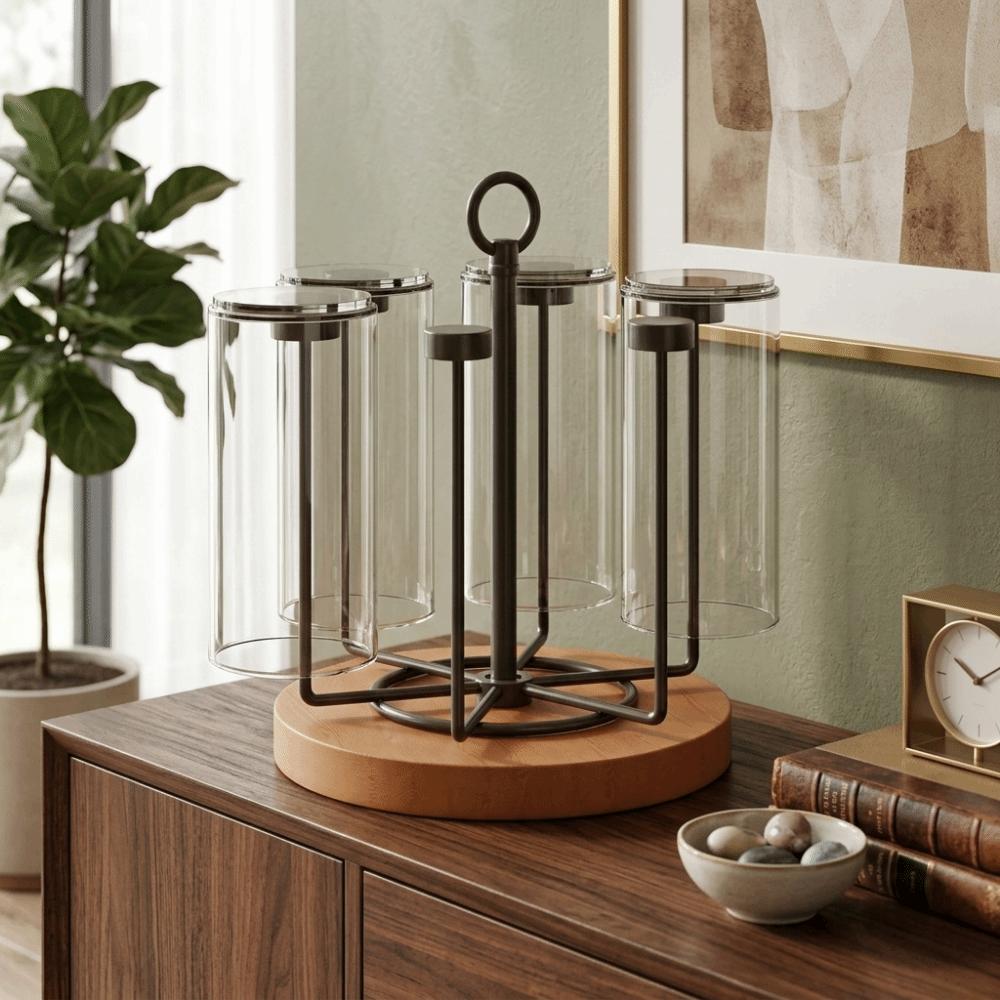 Practical Large Capacity Rotating Cup Holder Space Saving Non-Slip Cup Drying Rack with Handle Glass Cup Storage Rack Bar