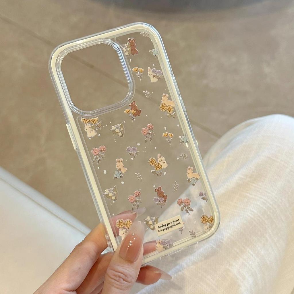 Dziewczęcy kwiatowy słodki mały króliczek odpowiedni dla IPhone16promax Apple 15 etui na telefon komórkowy 14 nowy model