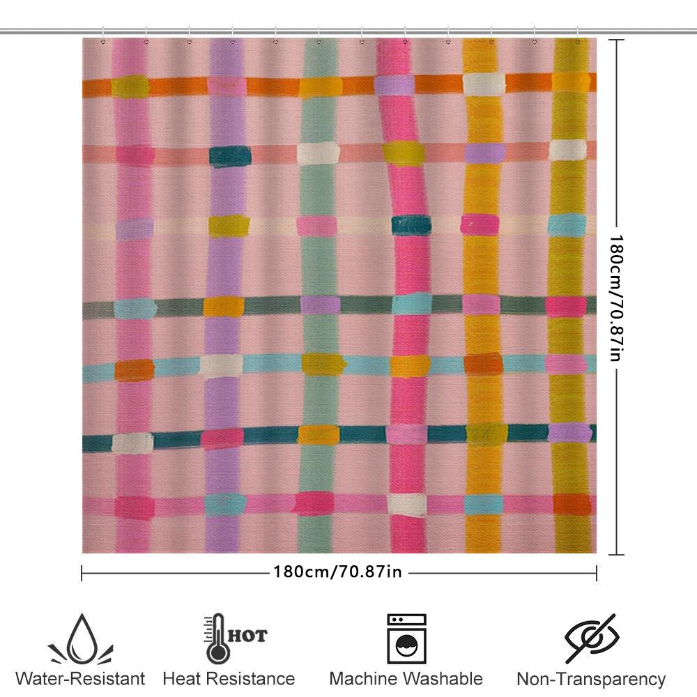 Multicolored Plaid Shower Curtain Waterproof Bath Rug Liner For Bathroom Decor Pink, Yellow, Green (180X180Cm)