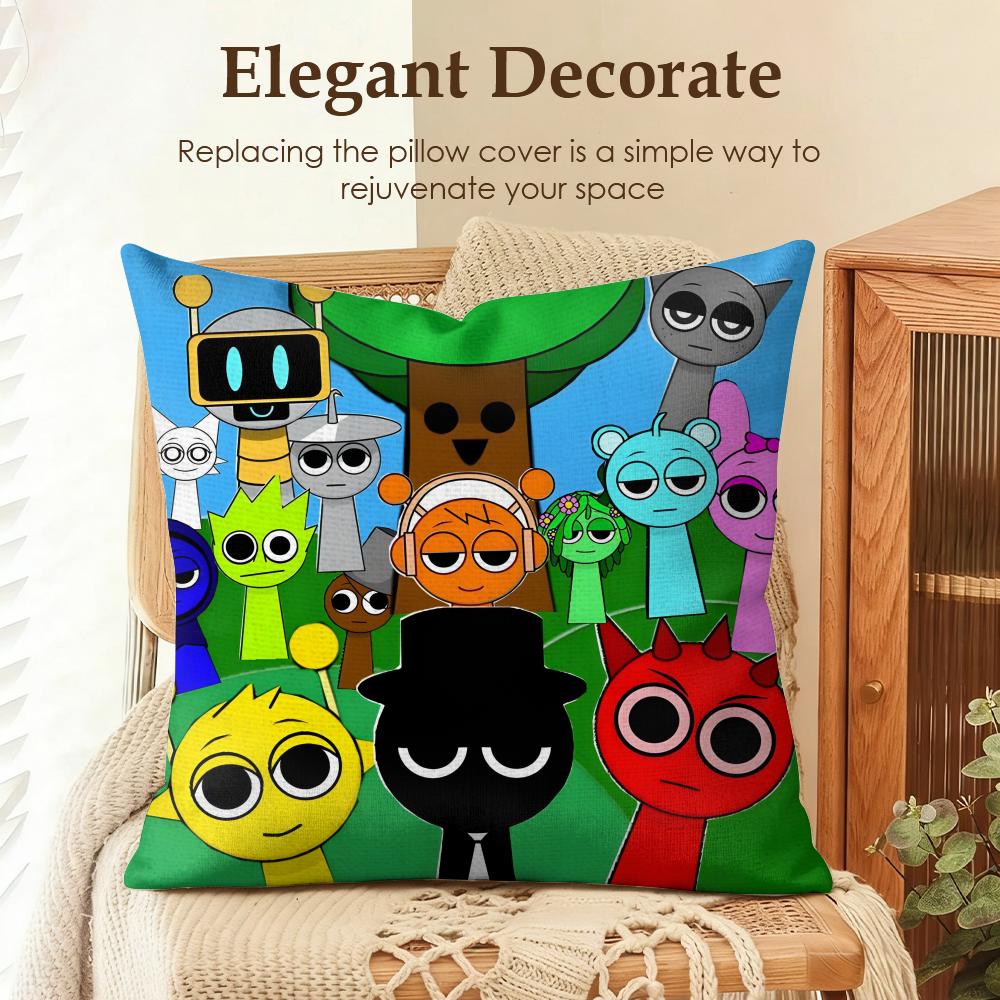 Game S-Sprunki Cushion Cover Natural Linen Organic Fabric Double-Sided Printing Sofa Home Decor Gift Pillow Case