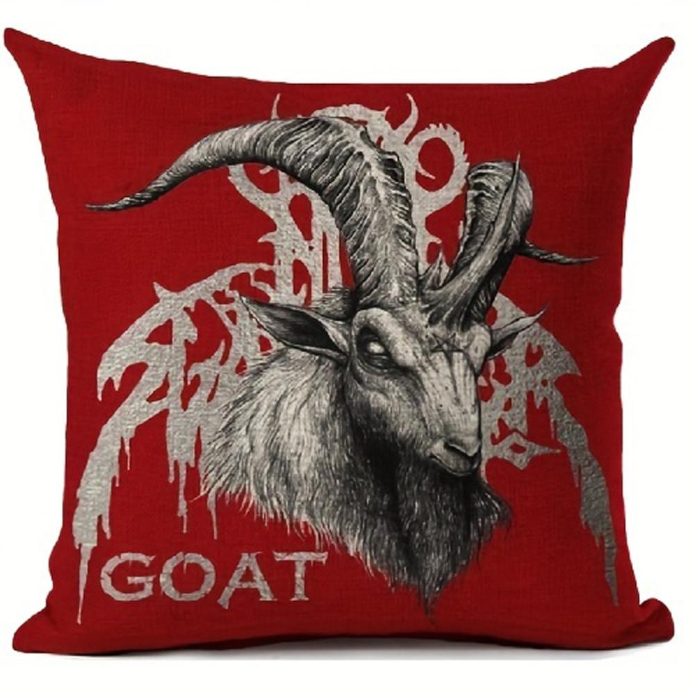 1Pc 2D Flat Gothic Occult Goat Throw Pillow Cover, Dark Art Themed Cushion Cases For Goth Home Decor, Perfect For Halloween