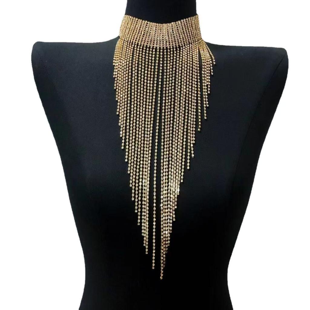 Fashionable and Elegant Women's Long Tassel Necklace Luxurious Rhinestone Necklace Jewelry Party Evening Dress Accessories Neckl