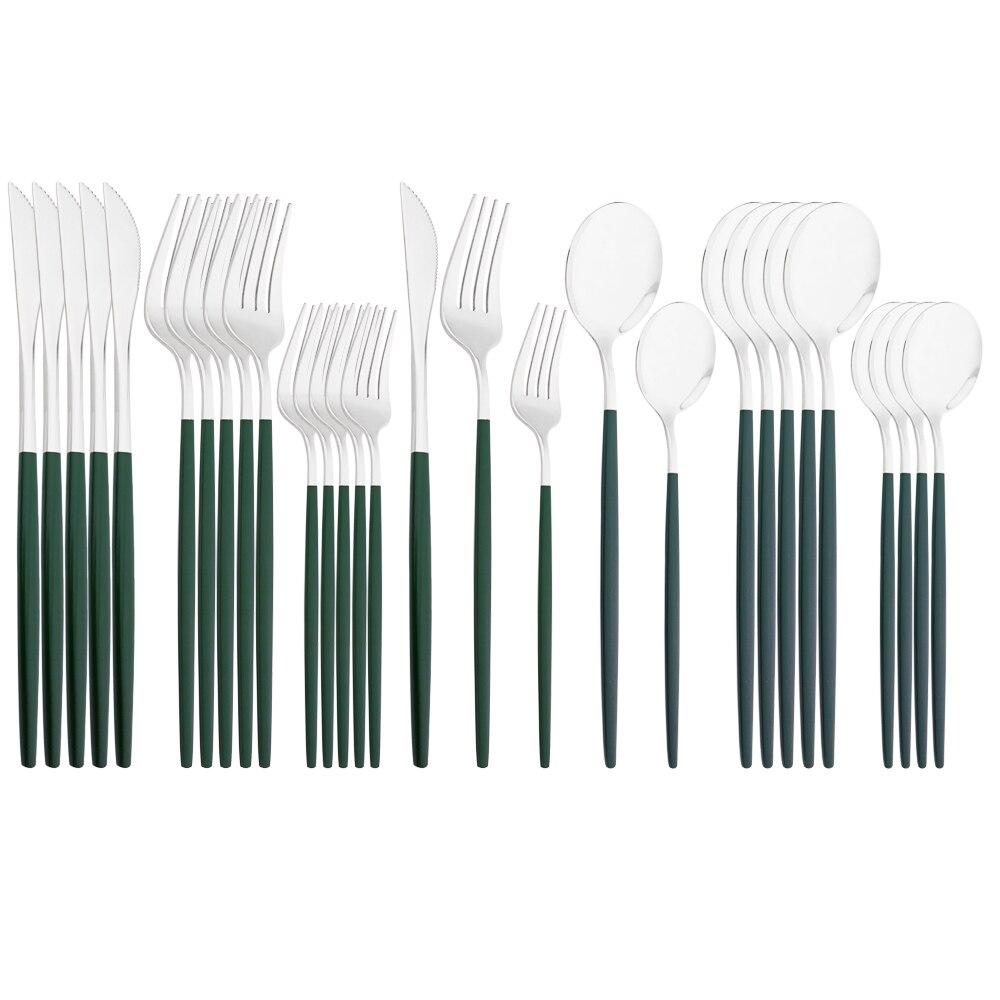 Mirror Dinnerware Set Stainless Steel 30Pcs Black Gold Tableware Knife Fork Spoon Dinner Set Cutlery Spoon Dessert Flatware Set