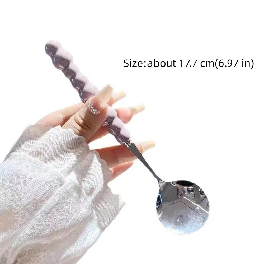 New Stainless Steel Pearl Handle Spoon Five-color Imitation Ceramic Stirring Spoons Long Handled Dessert Spoon Household