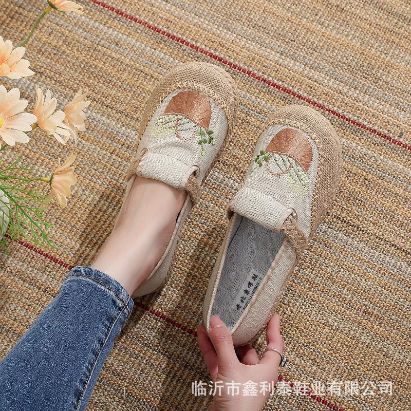 

Spring and Autumn flat-bottomed old Beijing cloth shoes, ethnic style one-pedal breathable linen round head single shoes 41