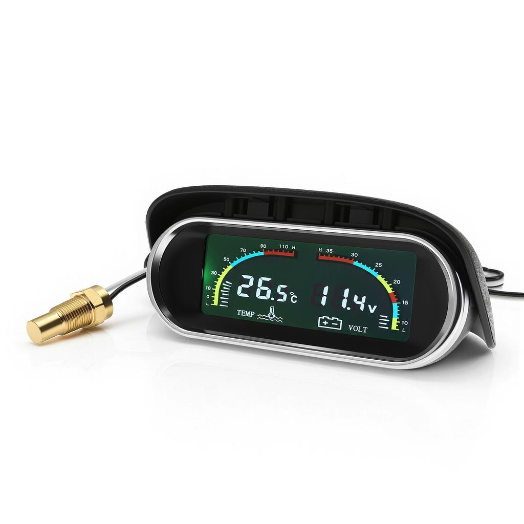 Digital LCD 2 in 1 Gauge Water Temp+Voltage Gauge Water Temperature Meter With Flashing Alarm Voltmeter For Car Truck Vehicle
