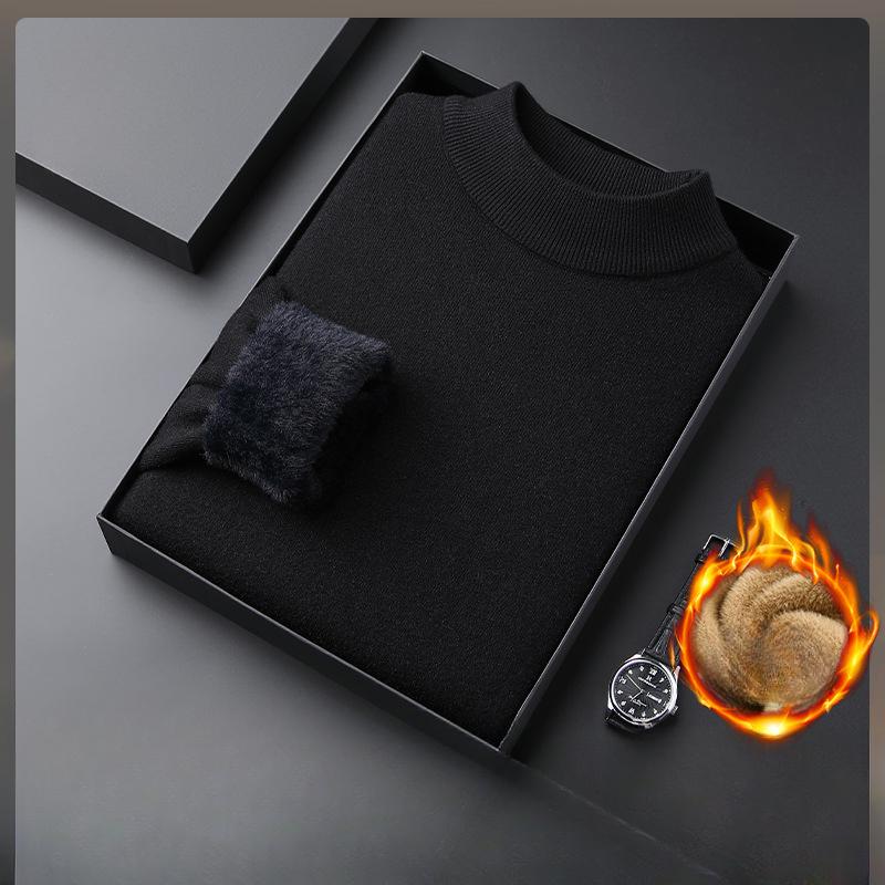Winter Men's Solid Color and Fleece Thickened Mink One-piece Cashmere Sweater Half Turtleneck Sweater for Men