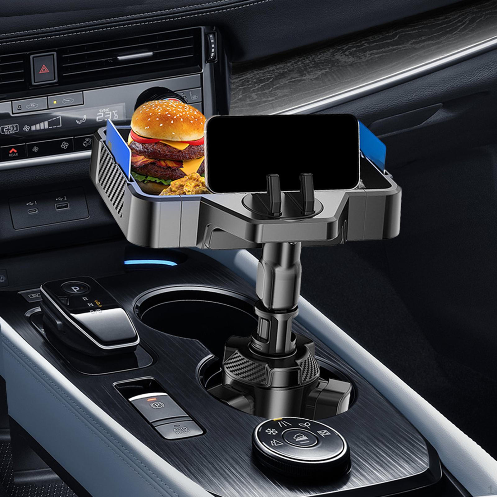 Car Cup Holder Organizer with Extendable Phone Mount S