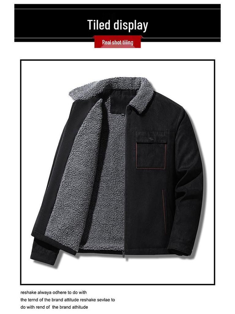 Suede Velvet Men's Lamb Wool Jacket - Thickened Autumn/Winter Coat for Middle-Aged and Elderly