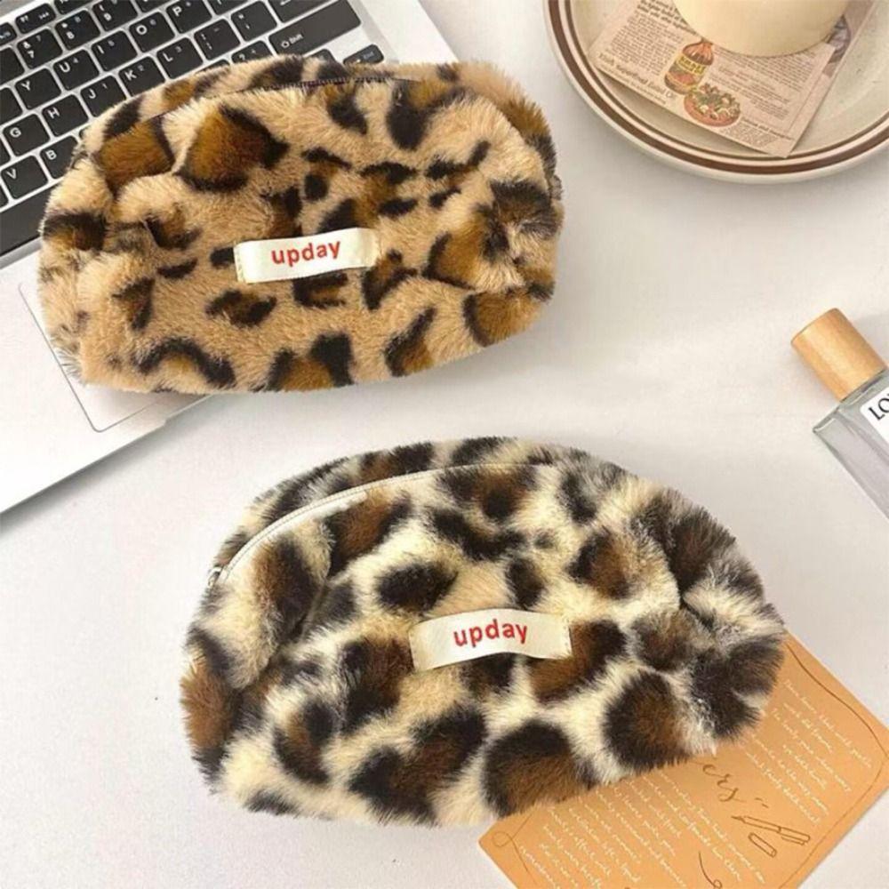 Fashionable Leopard Print Cosmetic Bag Large Storage Bag Multipurpose Makeup Bag Pencil Case Daily Use