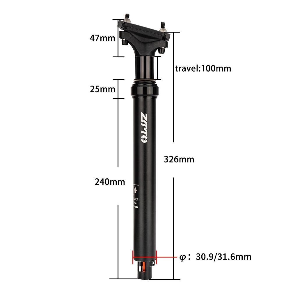 ZTTO MTB Bike Dropper Seatpost Adjustable Suspension Seat Post Tube 30.9mm 31.6mm Internal Routing Cable Remote 100mm Travel