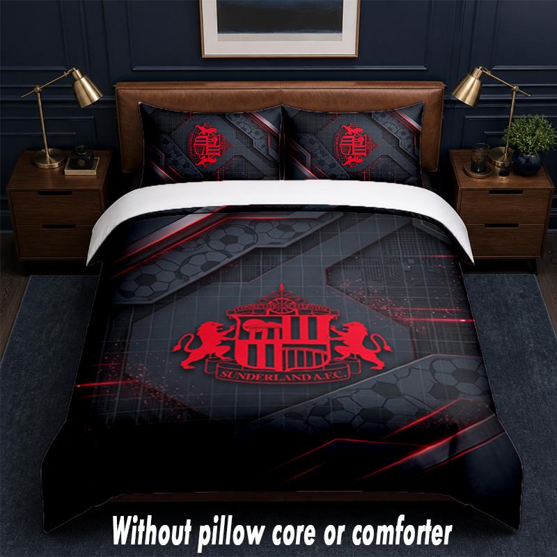 Set Biancheria da Letto Design Calcio Sunderland 1 Copripiumino + 2 Federe Morbido Traspirante Biancheria da Letto per la Casa