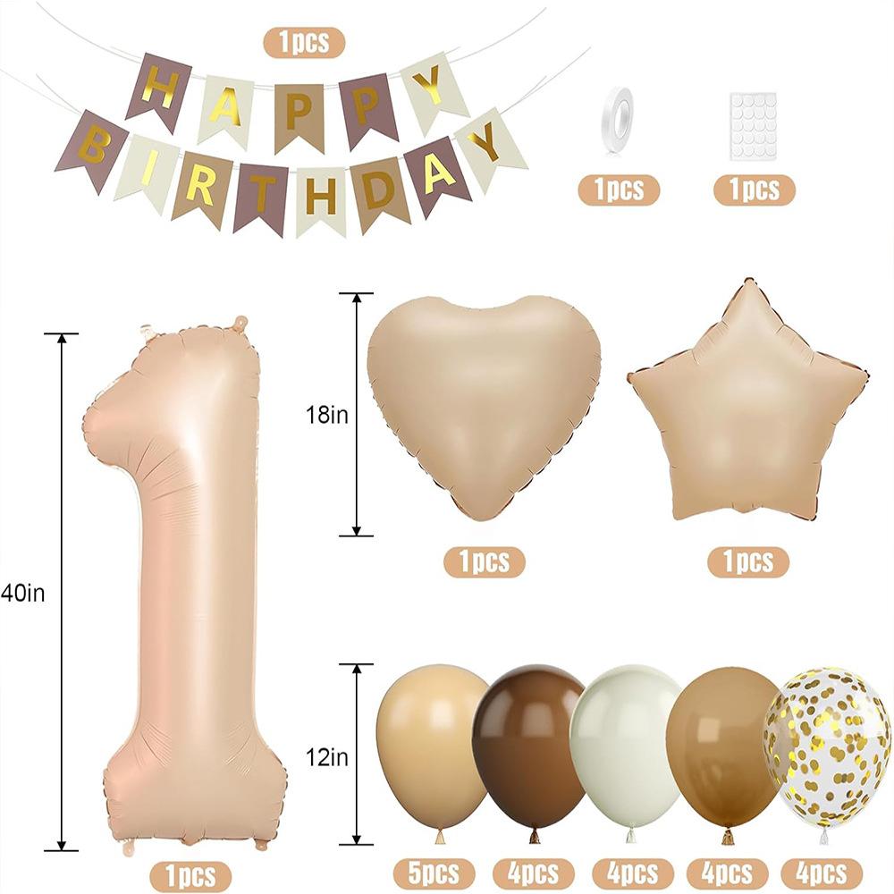 Pearlescent Digital Balloon Star Shaped Aluminum Foil Balloon Set Baby Birthday Party Decoration One Year Decoration Banner