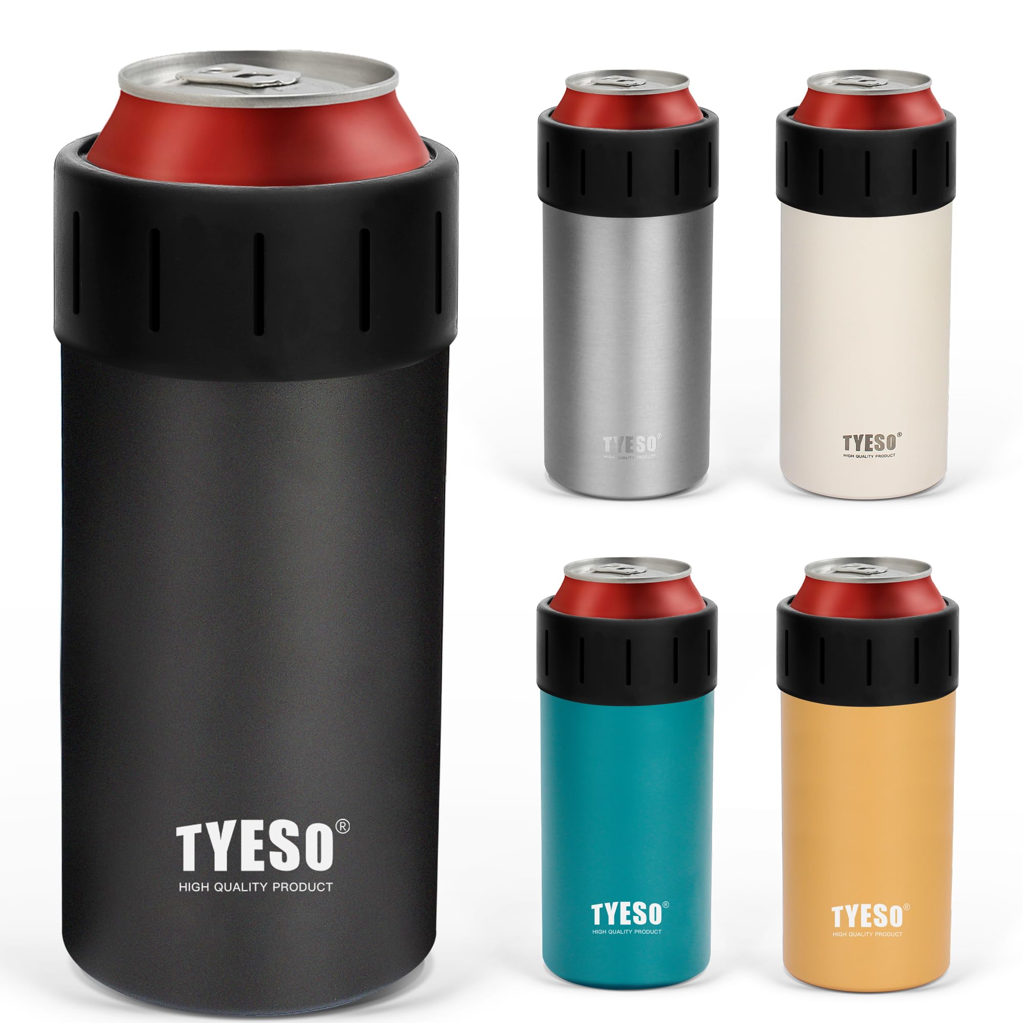 

TYESO Can Holder, Insulated for 500ml Cans, PET Bottles, and Tumblers, 2-Way Type, Non-Slip, Vacuum Insulated (Black, 500ml)