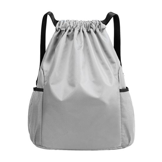 Sports Backpack Drawstring Side Mesh Workout Backpack Gym Backpack with Pockets Waterproof светло-серый