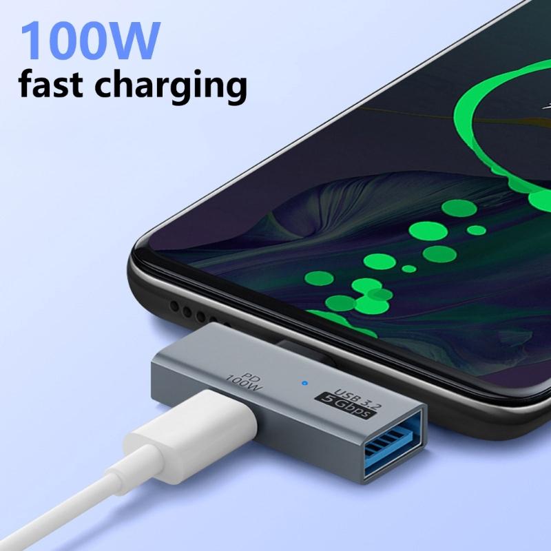 Portable Aluminum Alloy Type C Dock 100W Fast Charge USB A Port 10GB/s Data Transfer Tablet Multiple Device Connection