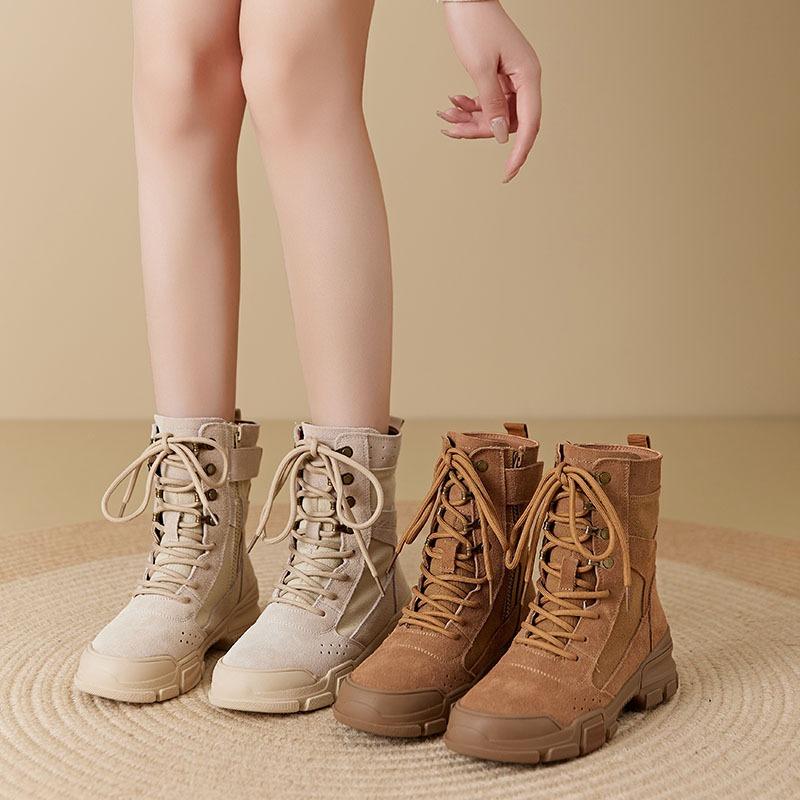 Martin Boots Women's Spring Thick-soled Suede Camping Tactical Tooling Boots Outdoor Hiking Shoes Machine Cycling