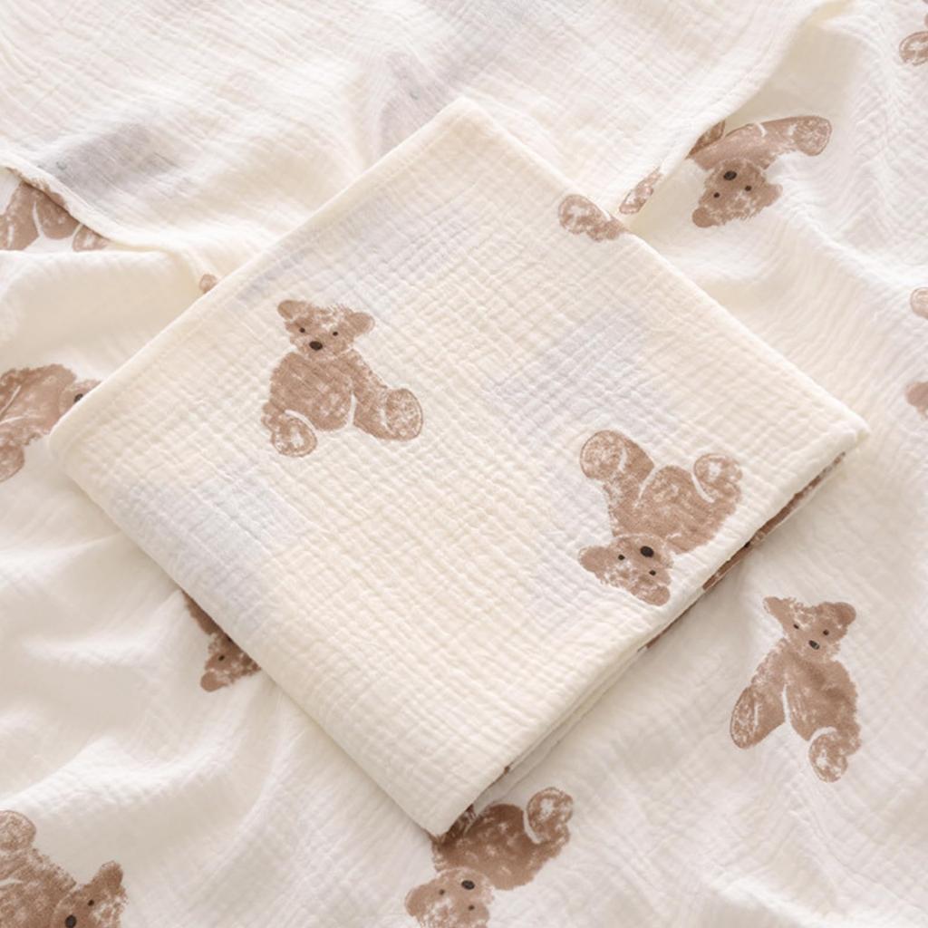 Bear Print Swaddle Gauze Baby Summer Throw 10 Large 100cm X 100cm Blanket, Blanket, Blanket, Blanket, Blanket, 100% Cotton, Absorbent, Quick-Drying,