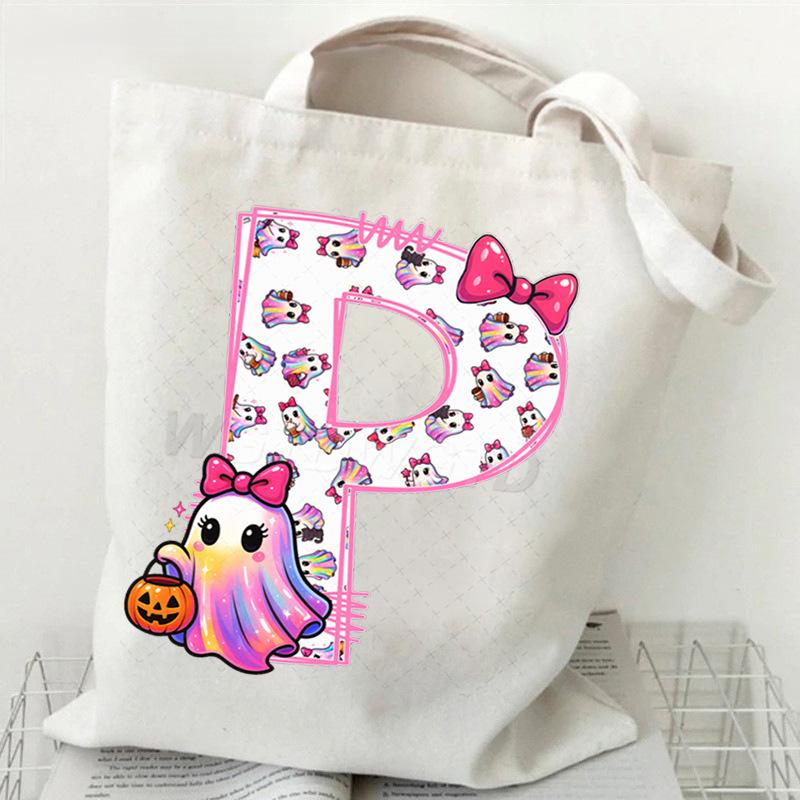 Halloween personalized print student canvas bag tutoring bag 26 letters fashion shoulder bag women large capacity