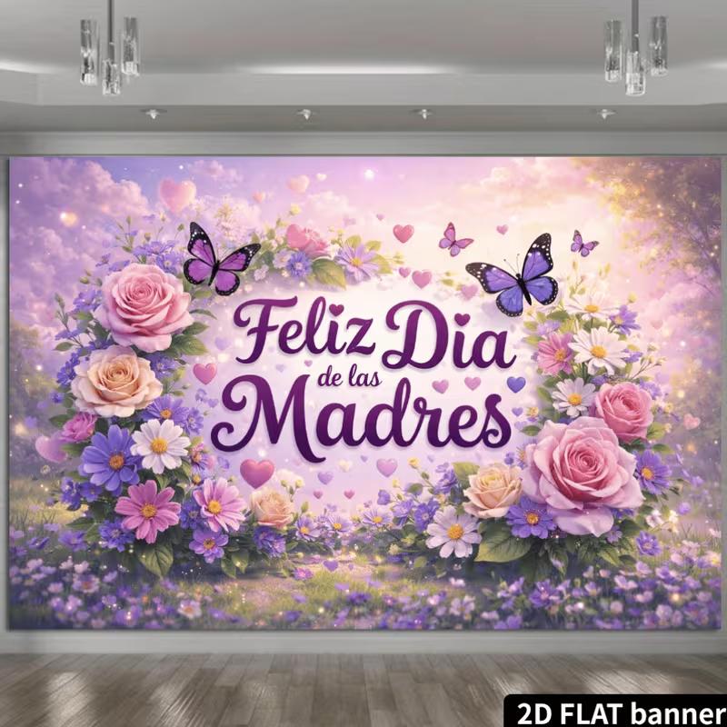 2D Spanish Mother's Day Party Banner with Roses & Hearts