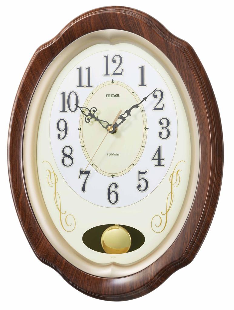 MAG Wall Clock Pendulum Radio Clock Home Concert Melody Time Signal Brown W-788BR-Z