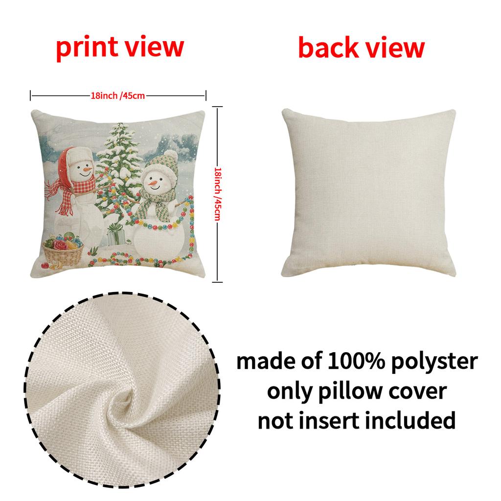 Home Decoration Linen Cushion Cover Christmas Snowman Cartoon Print Pillow Car Cushion