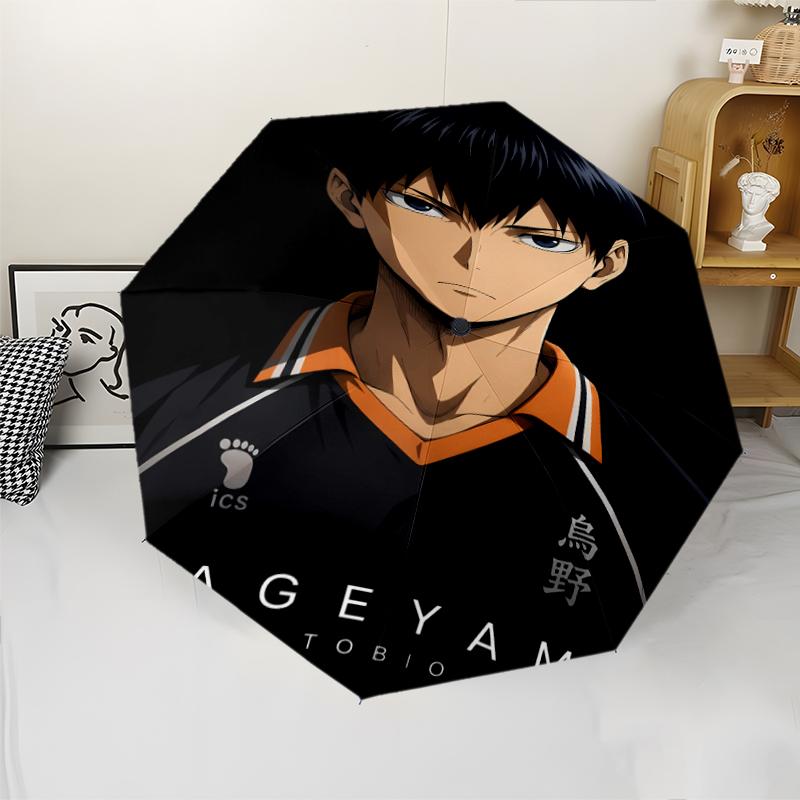 Haikyu Print Automatic Umbrella, 8 Rib Iron Frame, Plastic Handle, Suitable for Outdoor Travel &Daily , Ideal Gift
