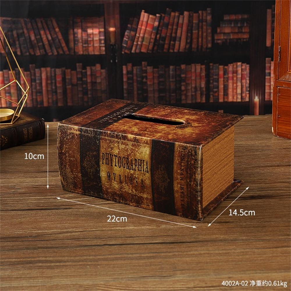Retro European Simulation Book Tissue Box Wooden Coffee Table Napkin Storage Box Living Room Decoration Leather Tissue Organizer
