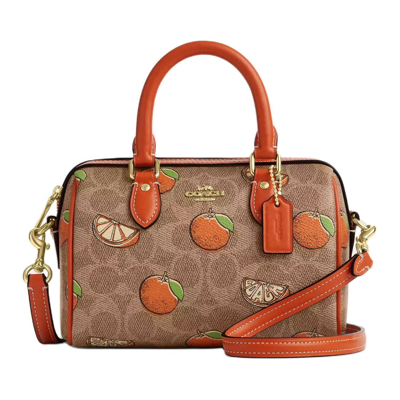 Coach Rowan 18 Removable Shoulder Strap Orange Floral Coated Canvas Shoulder Bag Women shoulder bag Brown Multicolor CAL18-IMTAM Basic Set (Bag+Dust Bag)