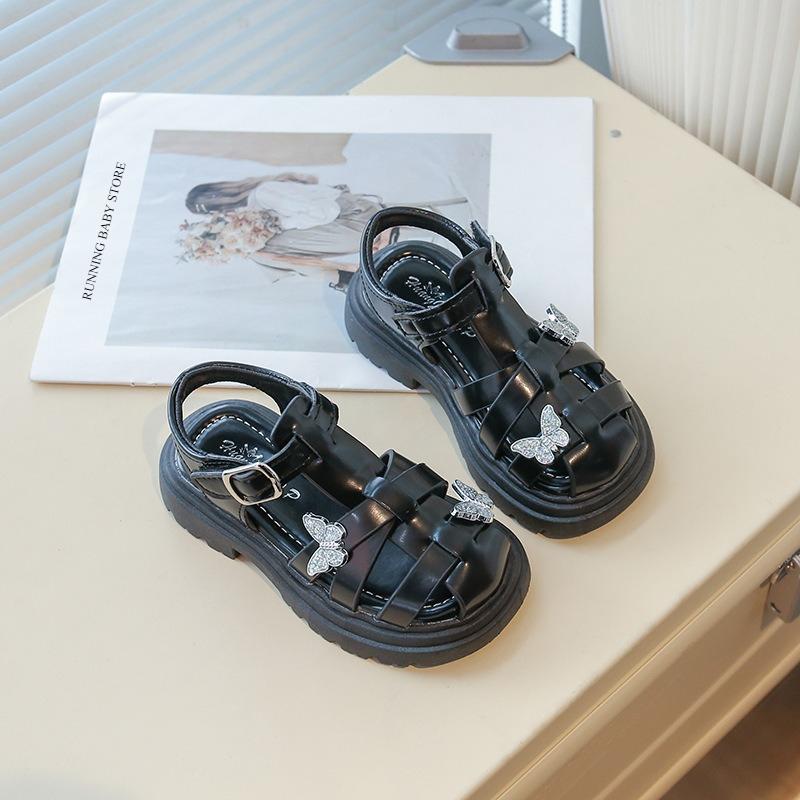 

Trendy Criss-cross Strap Designs Children Shoes Girls Sandals Thick Sole Extra Height Wedges with Sparkly Butterfly Decos I04171 26 чорний