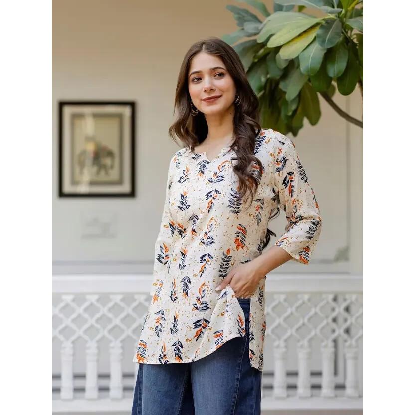 Women Printed Rayon Straight Kurta Top Indian Pakistani Party Wear Top Tunic SC-2145