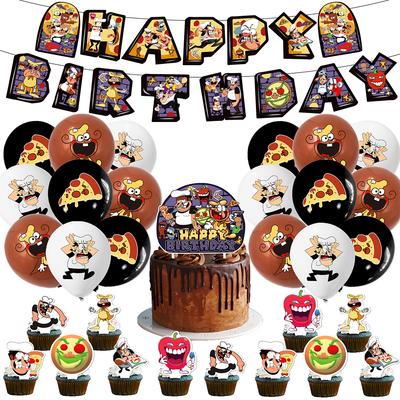 32pcs Pizza Game Themed Birthday Party Decor Include Banner Balloons Cake Topper
