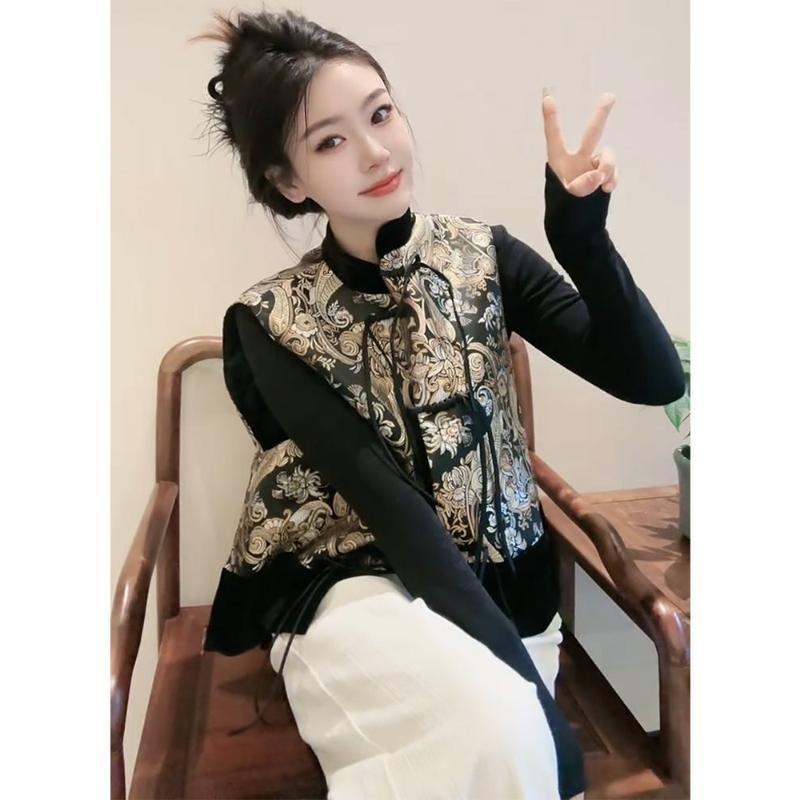 2025 Spring Black Jacquard Vest, Women's Popular Unique and Chic Printed Vest This Year